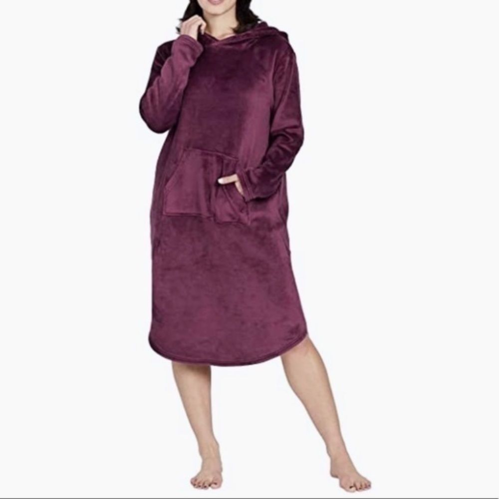 32 Degrees Lounger Velour Plum Purple Cozy Sleep Hooded Robe NWT S/M